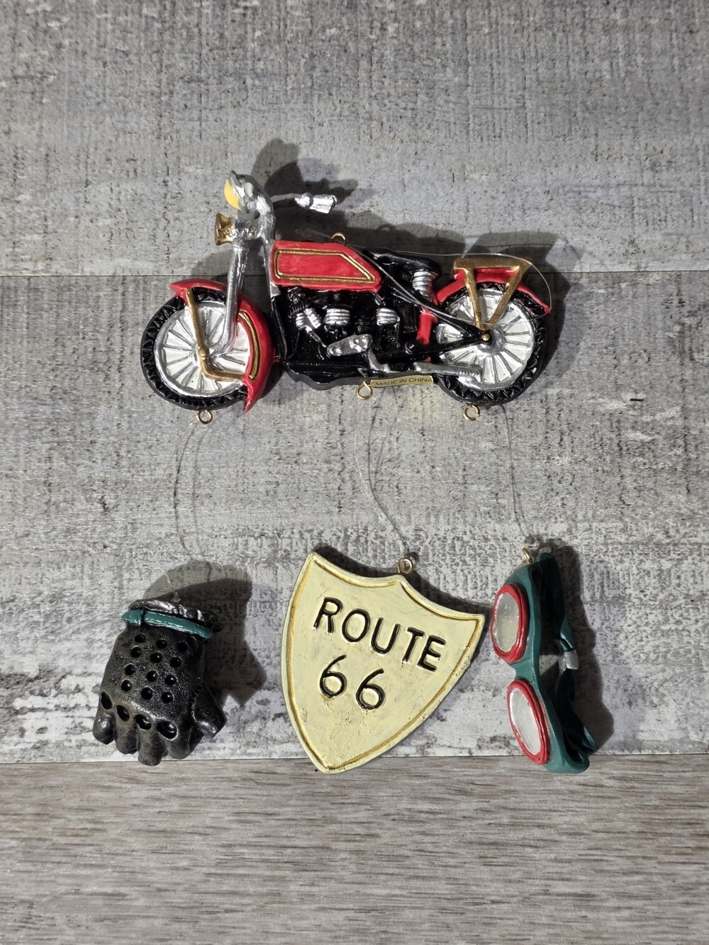 Department 56 Route 66 Motorcycle Ornament Set Goggles Gloves VTG g67e6
